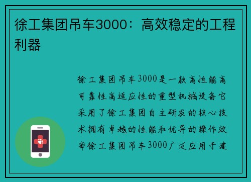 徐工集团吊车3000：高效稳定的工程利器