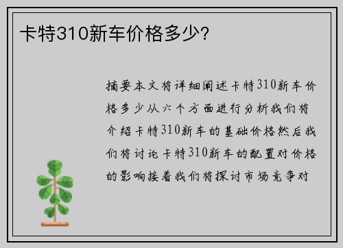 卡特310新车价格多少？