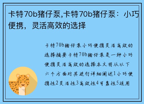 卡特70b猪仔泵,卡特70b猪仔泵：小巧便携，灵活高效的选择