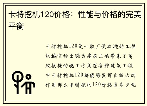 卡特挖机120价格：性能与价格的完美平衡