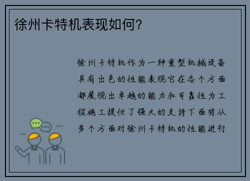 徐州卡特机表现如何？